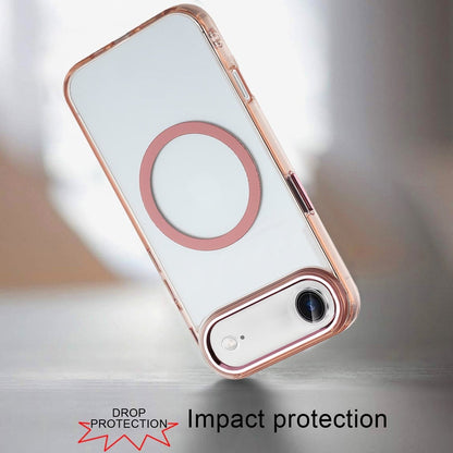 For Apple iPhone 17 Air (6.6") Transparent Back Hybrid Case - Magnetic Circle, Color Frame, Metal Buttons, MagSafe Compatible Case Cover