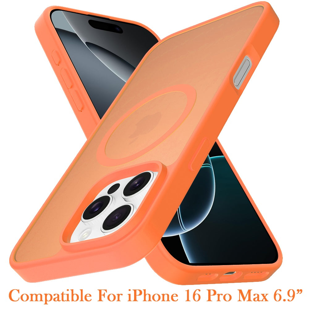 For iPhone 16 Pro Max (6.9") MagSafe Compatible Case Hybrid Soft TPU Bumper Hard Translucent Matte Back Slim Shockproof Protector Cosmic Orange