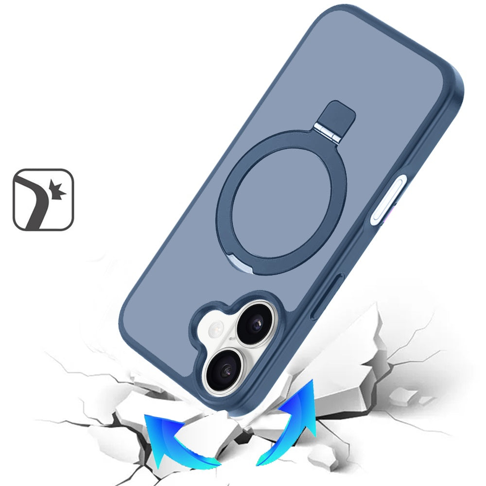 Phone Case for Apple iPhone 17 Magnetic Ring Stand Full Rotation Matte Shockproof Grip Anti Slip Durable Camera Protection Hybrid Cover Blue