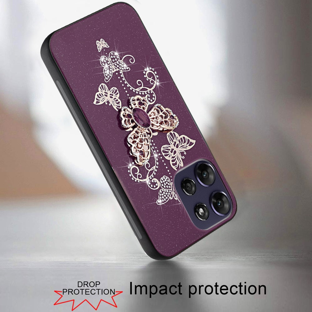 Phone Case for Moto G Power 5G (2026/2025) Diamond Glitter 3D Butterfly Engraved Luxury Bling Hybrid Shockproof Chrome Edge Protective Durable Grip Cover Purple