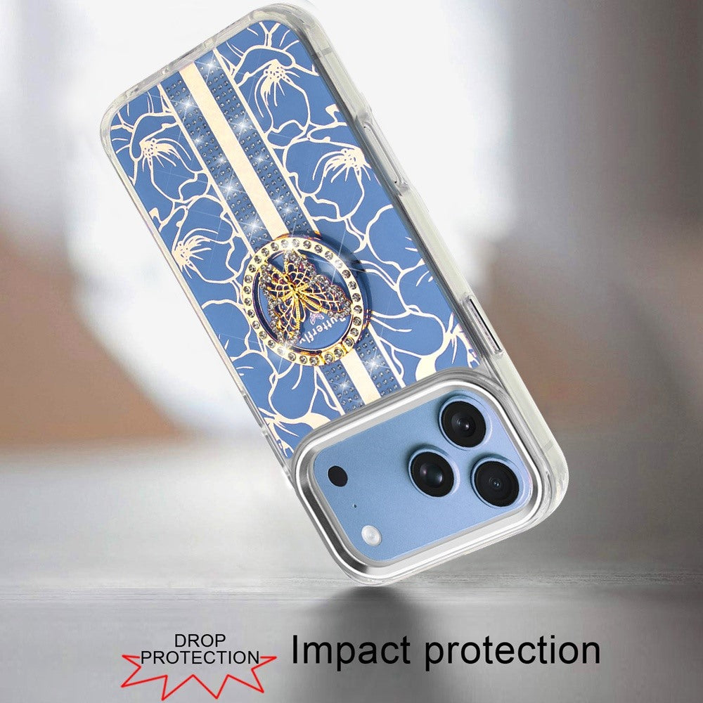 Phone Case for Apple iPhone 18 Pro Max Floral Butterfly Ring Stand Glitter Bling Shockproof Hybrid Luxury Fashion Protective Anti Slip Durable Grip Cover