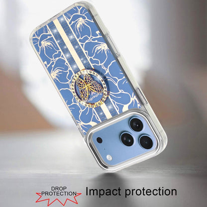 Phone Case for Apple iPhone 18 Pro Max Floral Butterfly Ring Stand Glitter Bling Shockproof Hybrid Luxury Fashion Protective Anti Slip Durable Grip Cover