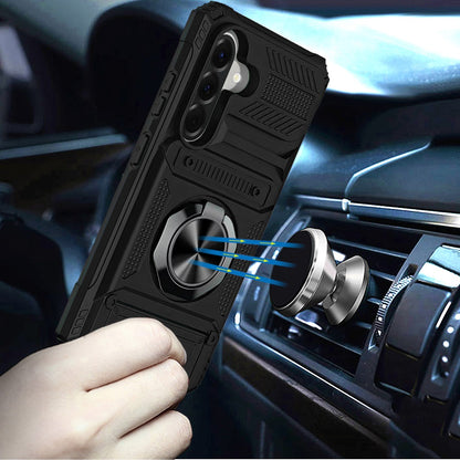 For Apple iPhone 17E /16E 2X Card Slot Metal Ring Stand Hybrid Shockproof Heavy Duty Drop Protection Multi Functional Design Case Cover
