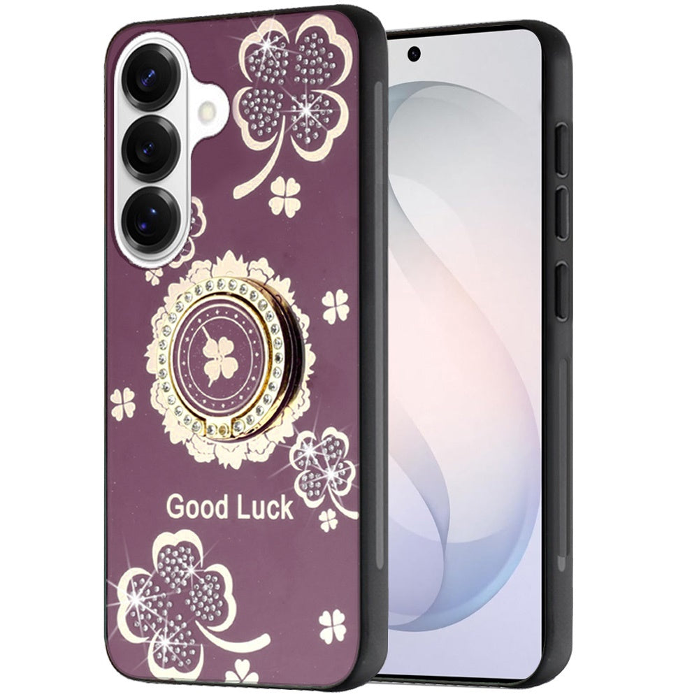Phone Case for Samsung Galaxy S26 Diamond Glitter Butterfly Engraved Ring Stand Luxury Bling Hybrid Shockproof Chrome Edge Protective Durable Grip Cover Purple