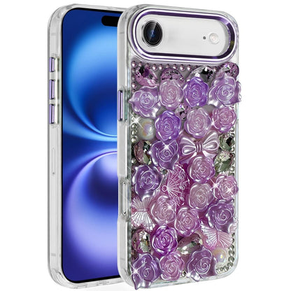 For Apple iPhone 17 Air (6.6") Muti-Color Floral Fashion Bling Crystal 3D Full Diamonds Stones Sparkle Rhinestone Glitter Hybrid Case Cover