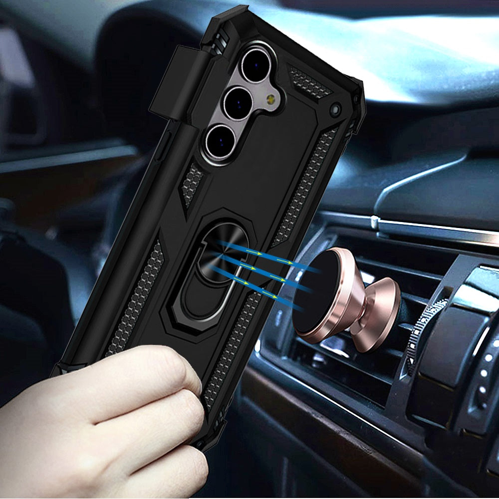 For Motorola Moto G 5G 2025 Hybrid Combo Belt Clip Holster with Ring Stand Holder, Military Grade Fit Magnetic Car Mount Shockproof Case Cover Black