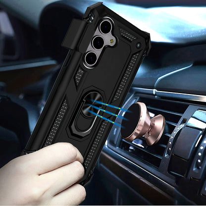 For Motorola Moto G 5G 2025 Hybrid Combo Belt Clip Holster with Ring Stand Holder, Military Grade Fit Magnetic Car Mount Shockproof Case Cover Black
