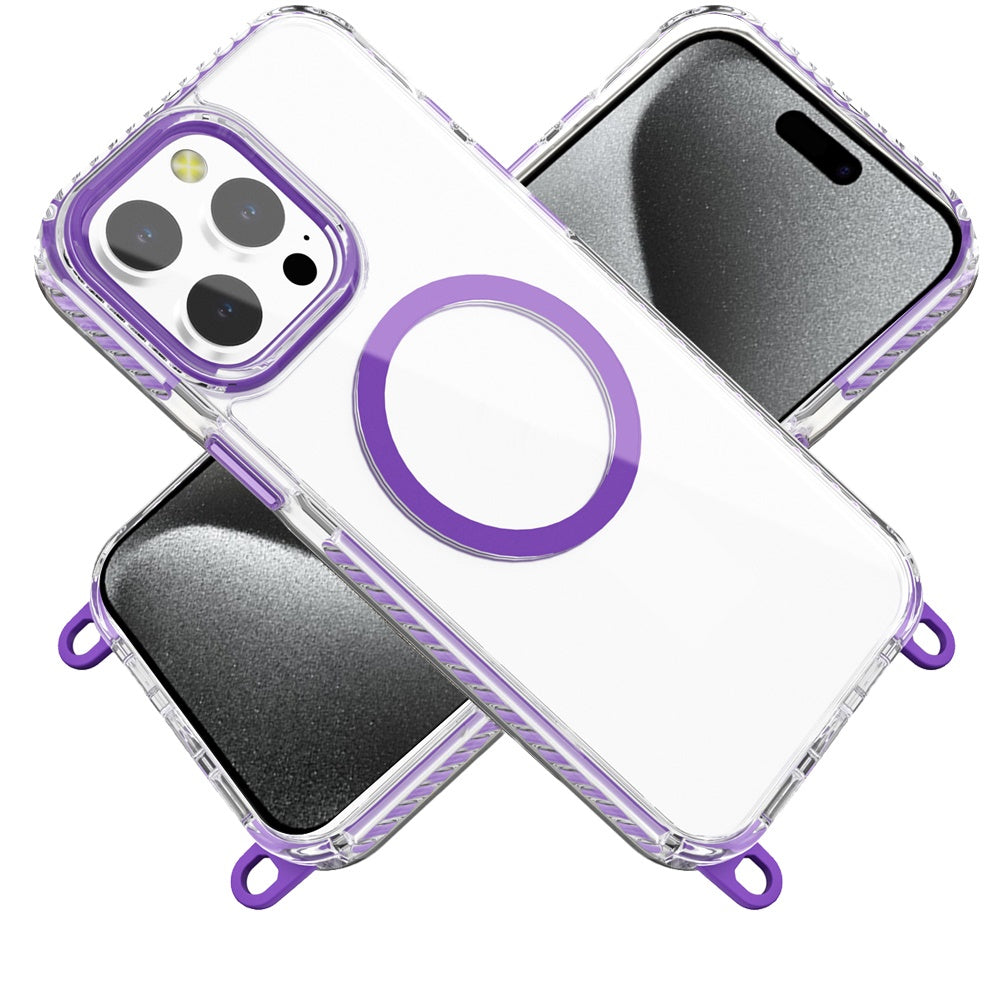 For Apple iPhone 16 Pro Max Clear Magnetic Frame PC Back Shockproof Protective Case with Detachable Lanyard Strap, Compatible with MagSafe Case Cover