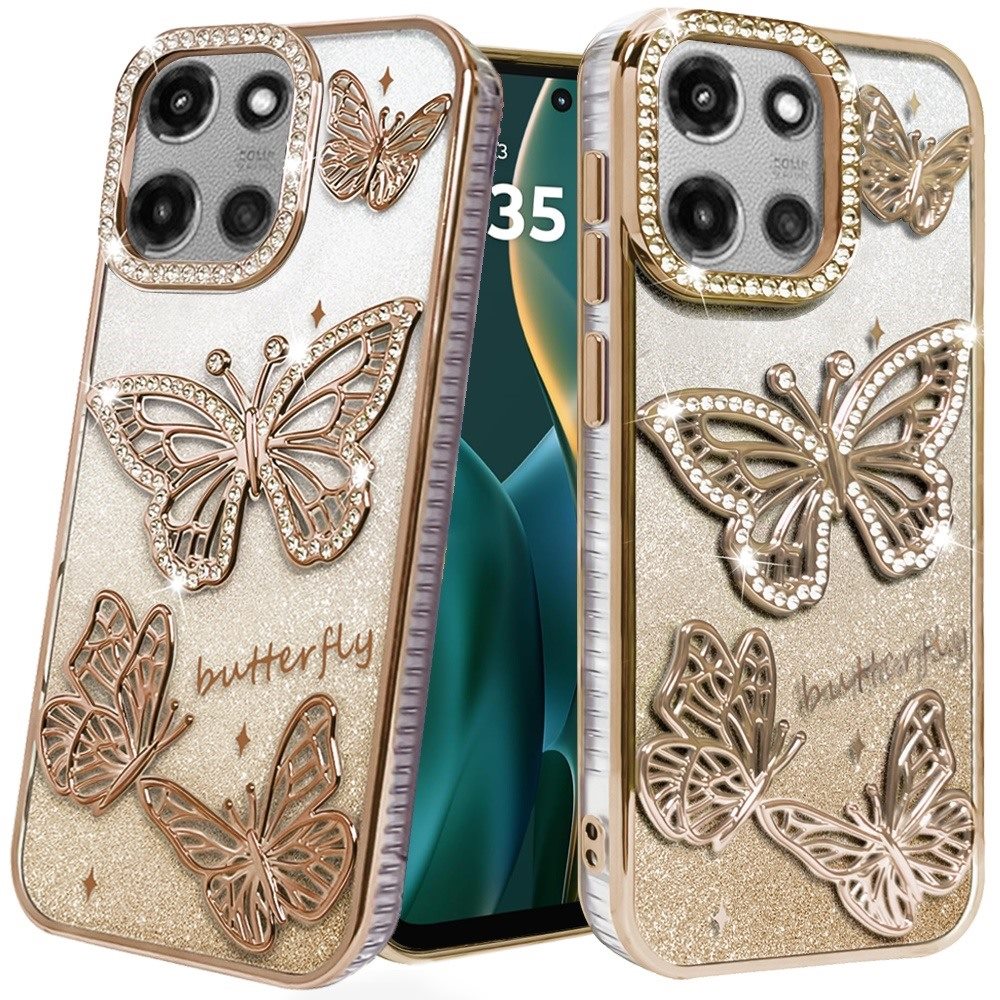 For Motorola Moto G Stylus 5G 2025 Luxury Butterfly Sparkle Glitter Diamond Crystal Rhinestone Shimmer Bling Plating Thick TPU Hard PC Case Cover