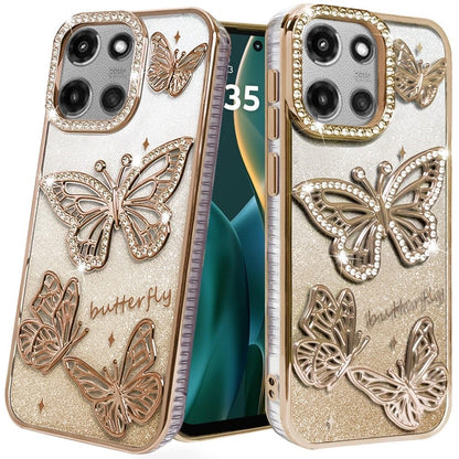 For Motorola Moto G Stylus 5G 2025 Luxury Butterfly Sparkle Glitter Diamond Crystal Rhinestone Shimmer Bling Plating Thick TPU Hard PC Case Cover