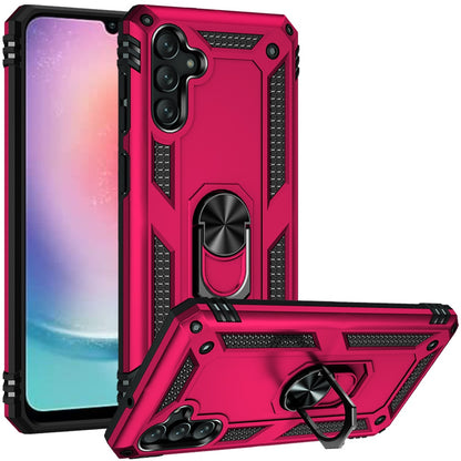 For Samsung Galaxy A26 Hybrid Shockproof Durable 360 Degree Rotatable Ring Stand Holder Kickstand Fit Magnetic Car Mount Case Cover Rose Gold