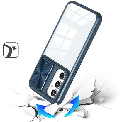 Phone Case for Samsung Galaxy A37 Clear Transparent Back with Sliding Camera Hybrid Shockproof Slim Protective Durable Colorful Frame Cover Blue