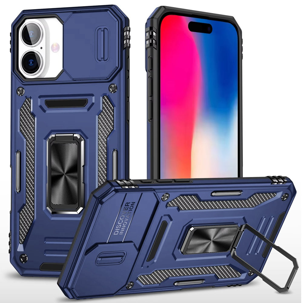 Apple iPhone 15 (6.1") Hybrid Case with Rotation Ring Stand Shockproof & Camera Window TPU Armor Dropproof
