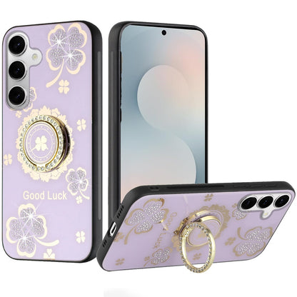 For Samsung Galaxy S25 FE, S25 Fan Edition Diamonds 3D Fashion Bling Sparkly Glitter Ornaments Engraving Hybrid with Ring Stand Case Cover