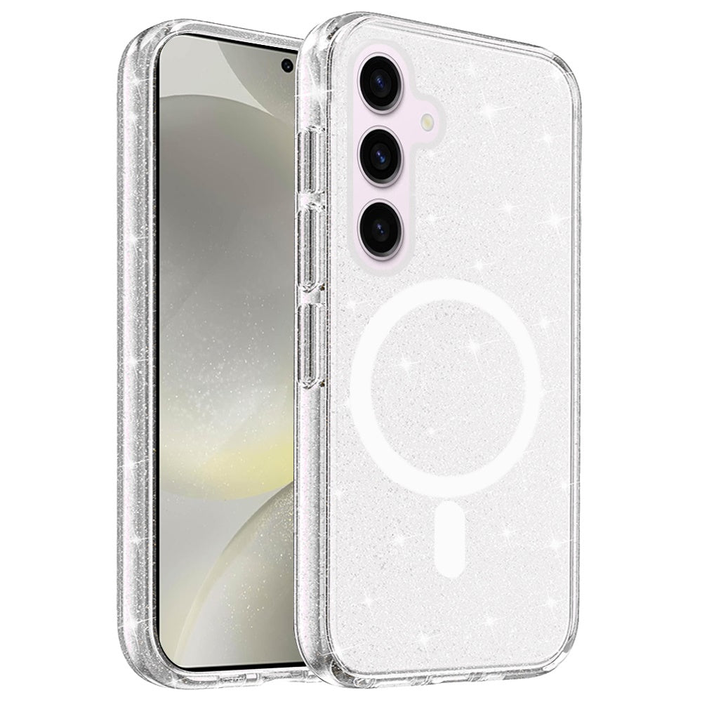 For Samsung Galaxy S23 Ultra MagSafe Compatible Glitter Sparkle Bling Hybrid Case with Magnetic Circle, Slim TPU & Hard PC Frame Case Cover Clear