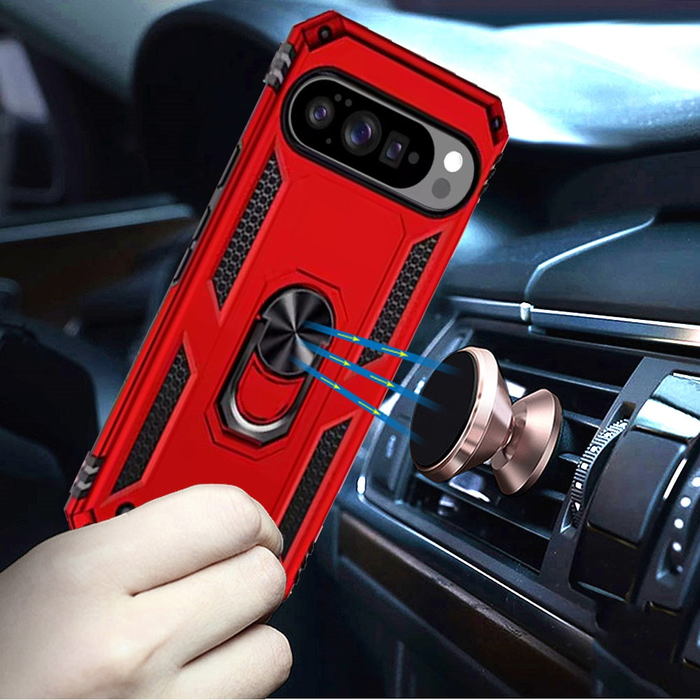 For Google Pixel 10 /Pixel 10 Pro Hybrid Shockproof Durable 360 Degree Rotatable Ring Stand Holder Kickstand Fit Magnetic Car Mount Case Cover