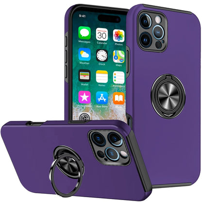 For Apple iPhone 16 (6.1") Hybrid Slim Kickstand with Metal Invisible Ring Stand Holder Fit Magnetic Car Mount Shockproof Case Cover