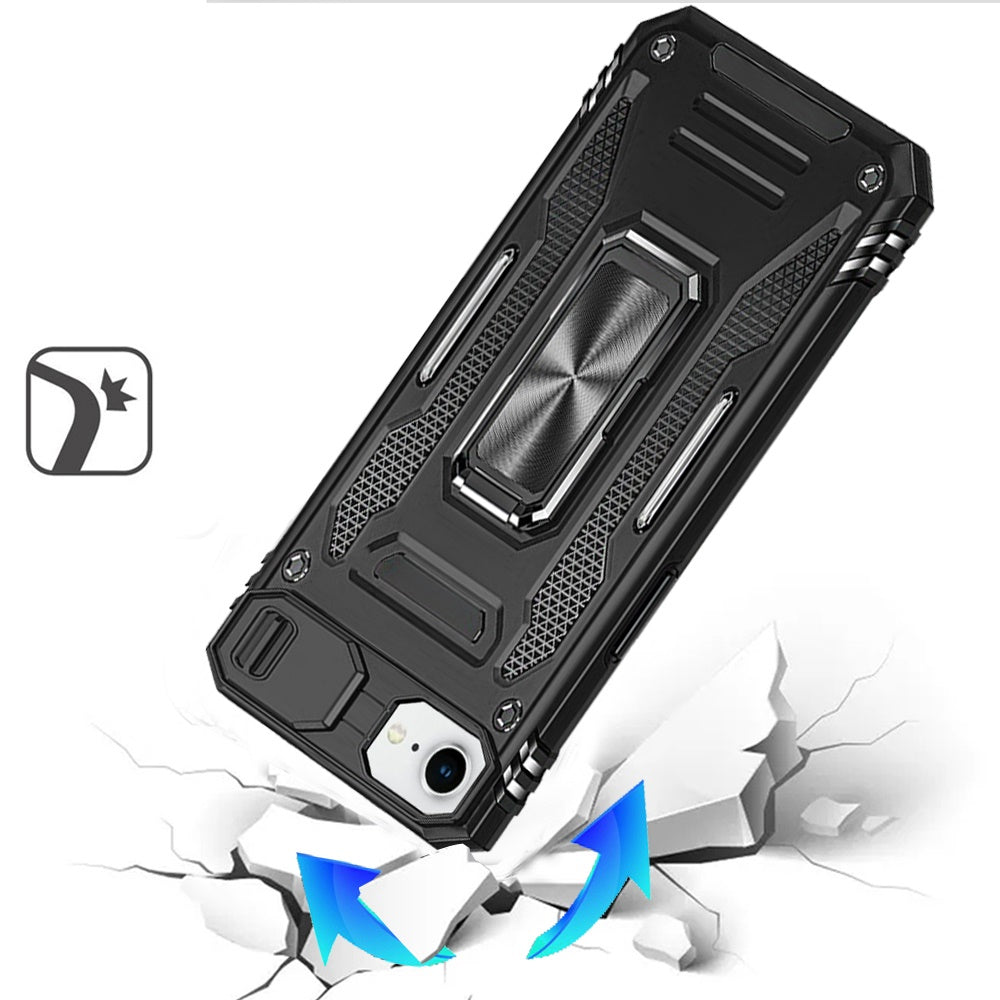 For Apple iPhone 17E /16E Tough Hybrid Case with Movable Camera Window & Metal Ring Stand Shockproof Case Cover