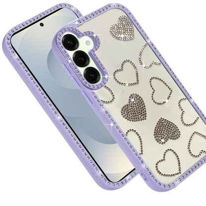 For Samsung Galaxy S25 FE, S25 Fan Edition Spread Love Glitter Shimmer Bling Diamond Edge Hybrid Drop Protection Shockproof Design Case Cover