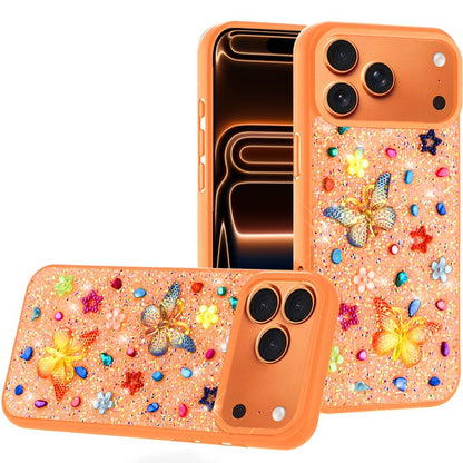 Phone Case for Apple iPhone 17 Pro 3D Butterfly Diamond Bling Glitter Shockproof Stylish Protective Luxury Hybrid Sparkly Durable Grip Design Cover Cosmic Orange