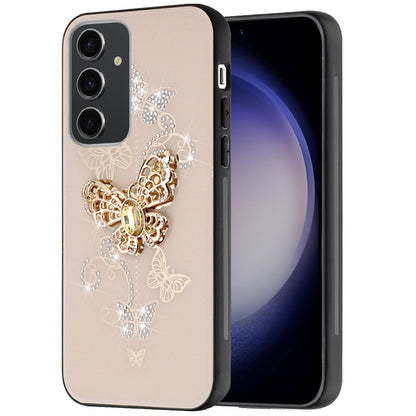 For Samsung Galaxy S24 FE Diamonds 3D Butterfly Bling Sparkly Glitter Ornaments Engraving Hybrid Metal Fashion Case Cover Gold Garden Butterflies