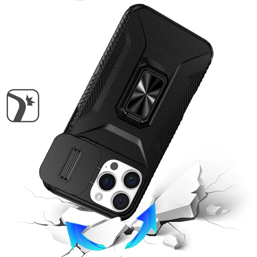 Phone Case for Apple iPhone 14 Pro Max Magnetic Ring Stand Camera Protection Shockproof Heavy Duty Kickstand Rugged Grip Anti Scratch Hybrid Cover Black