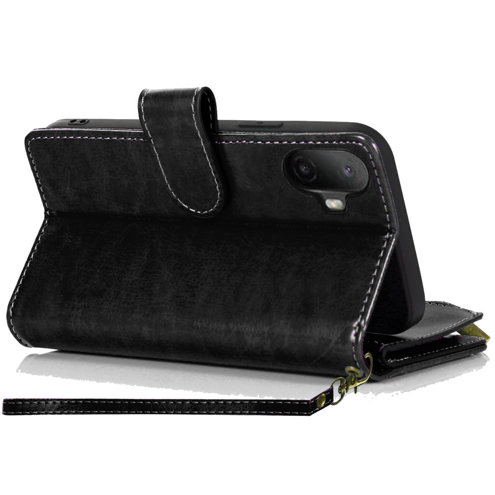 Phone Case for TCL K70 5G Luxury Leather Wallet Card Holder Zipper Pocket Money Storage Protective Grip Design with Strap Cover