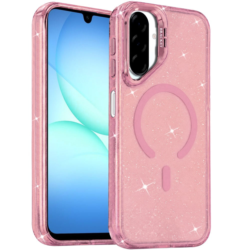 Phone Case for Galaxy A17 5G Bling Sparkle Glitter Design Magnetic back Hybrid with Metal Camera Stand, Decorative Glitter Design TPU Protective Cover