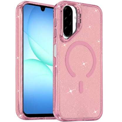Phone Case for Galaxy A17 5G Bling Sparkle Glitter Design Magnetic back Hybrid with Metal Camera Stand, Decorative Glitter Design TPU Protective Cover