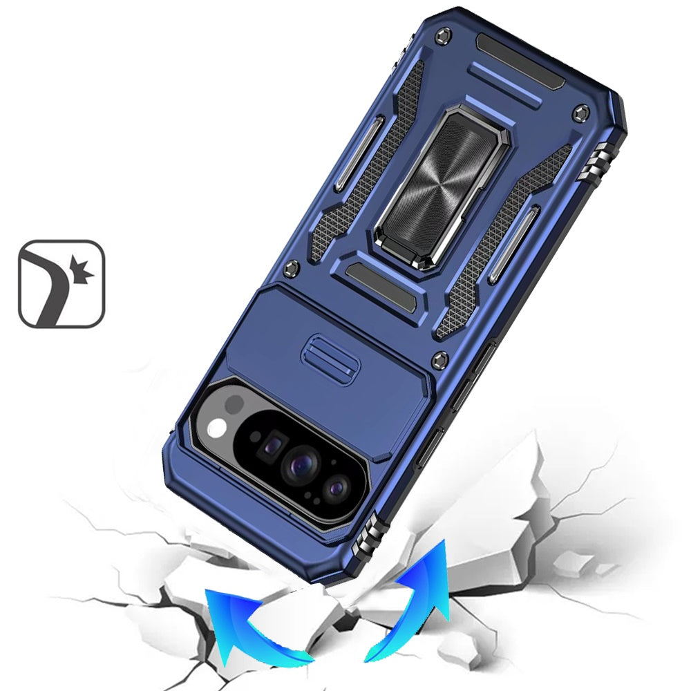 For Google Pixel 10 /Pixel 10 Pro Tough Hybrid Case with Movable Camera Window & Metal Ring Stand Shockproof Case Cover