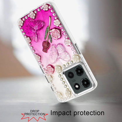 For Motorola Moto G Power 5G 2025 Bling Fashion Design with 3D Pearls Epoxy Glitter Ornaments Chrome Edge Hard Slim PC Case Cover