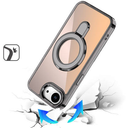 For Apple iPhone 17E /16E Chrome Hybrid with Rotating Magnetic Circle Ring Stand, Slim Shockproof Hybrid Case Cover Cosmic Orange