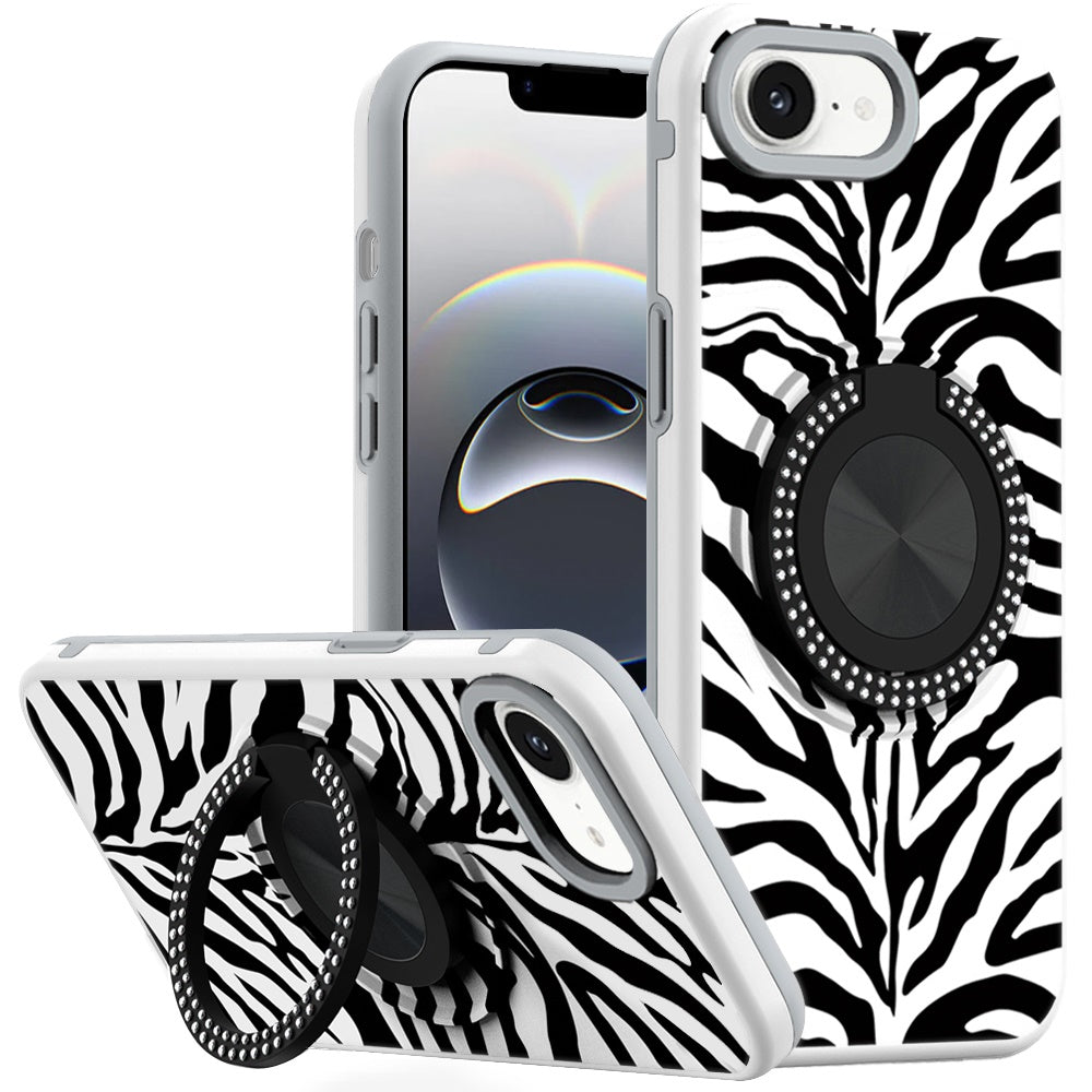 Pattern Design Hybrid with Invisible Ring Stand & Magnetic Back, Shockproof Protective Grip