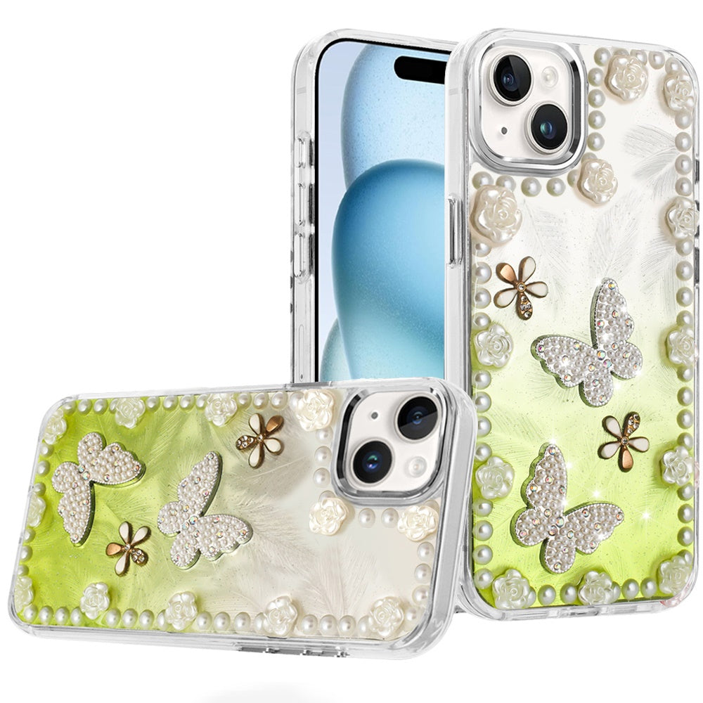 For Samsung Galaxy S26 Bling Fashion Design with 3D Pearls Epoxy Glitter Ornaments Chrome Edge Hard Slim PC Case Cover