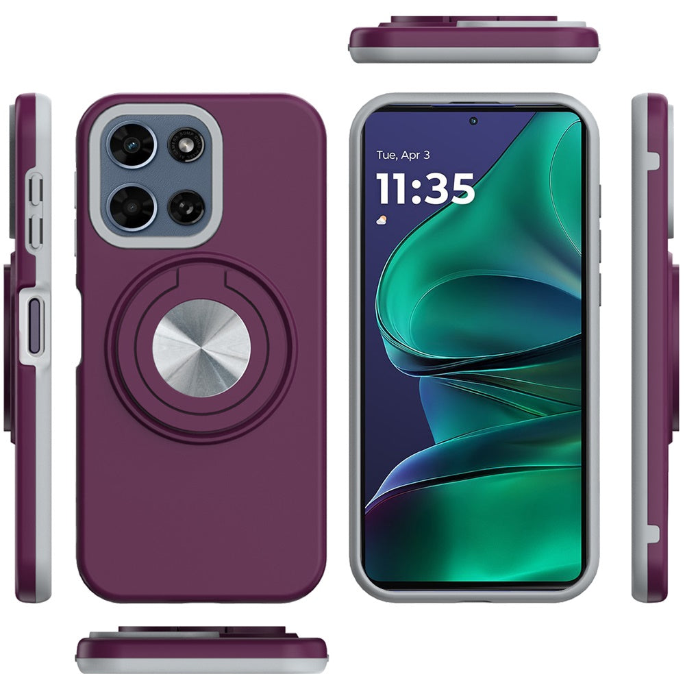 Phone Case for Moto G Stylus 5G 2026, Moto G Stylus 5G 2025 Shockproof Magnetic Ring Stand Rotating CarMount Hybrid Metal Matte Finish AntiSlip Grip Kickstand Cover Purple
