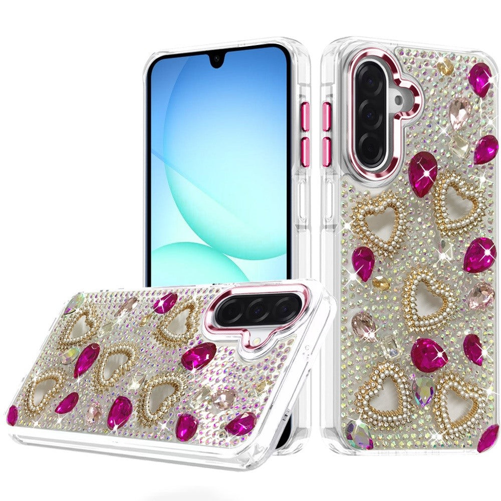 Luxury Crystal Heart Rhinestone Diamond Bling Shockproof Hybrid Glitter Protective Stylish Durable Grip