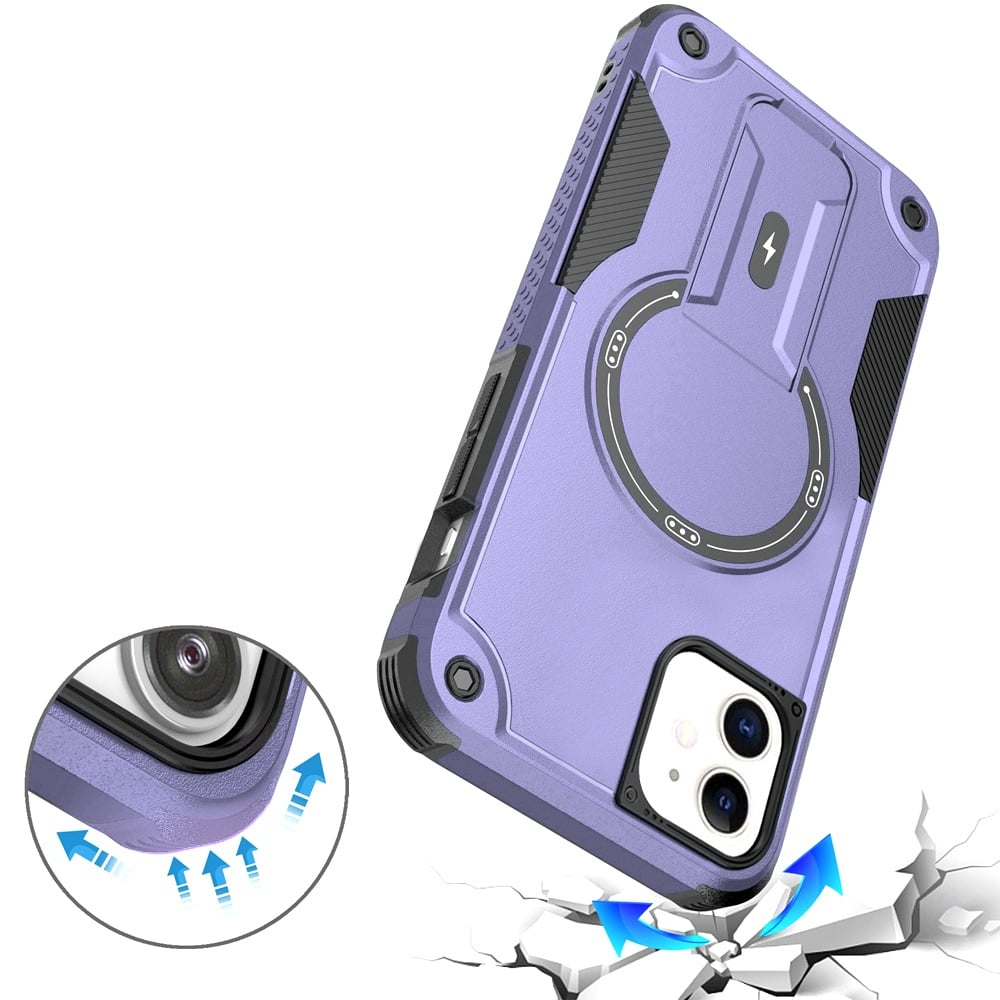 Phone Case for Apple iPhone 12 /12 Pro Magnetic Kickstand Rugged Shockproof Armor Grip Anti Slip Heavy Duty Protective Matte Stand Hybrid Cover Purple