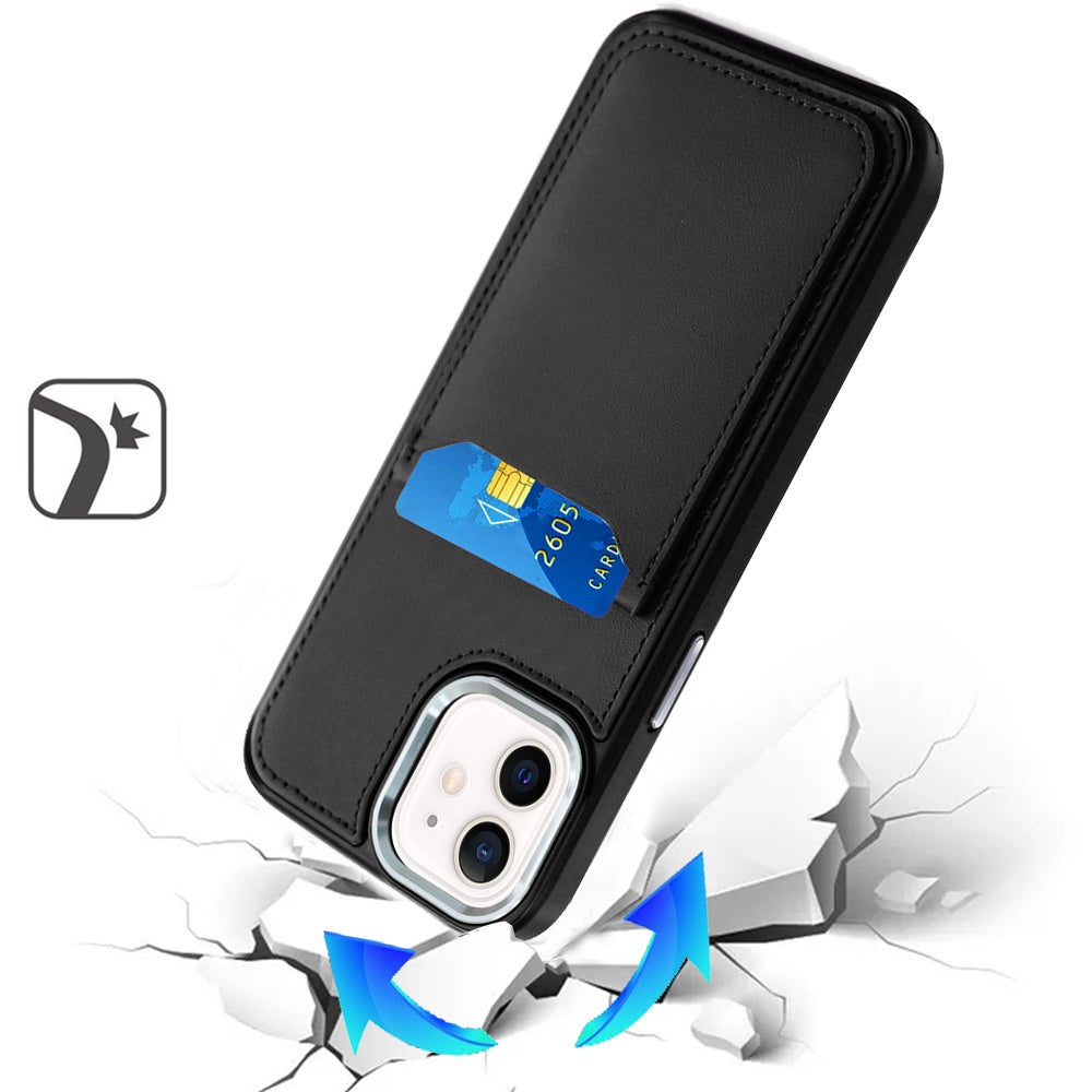 For Apple iPhone 12 Pro Max PU Leather Wallet Cover with Credit Card Holder, Kickstand & Mirror Inside Slim Fit TPU & PC Hybrid Design Case Cover