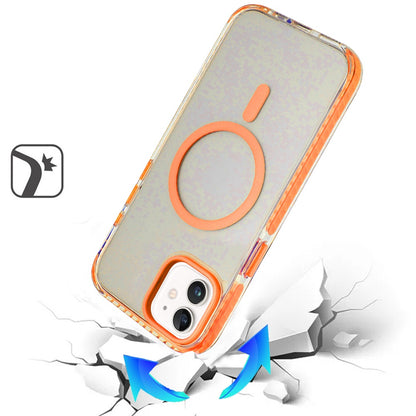 For Apple iPhone 17E /16E Transparent Hybrid with Color-Matched Magnetic Circle, Rubber TPU Frame Hard PC Shockproof Case Cover Cosmic Orange