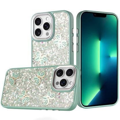 For Apple iPhone 13 Pro Max Cute Butterfly Crystal Diamond Glitter Case Sparkle Bling Frame Metallic Edges, Shimmer TPU Hybrid Case Cover Teal