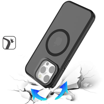 For Apple iPhone 13 Pro (6.1") Tough HQ Hybrid Case with Aluminum Frame Camera Stand, Compatible with MagSafe, Translucent Matte Shockproof Case Cover Black
