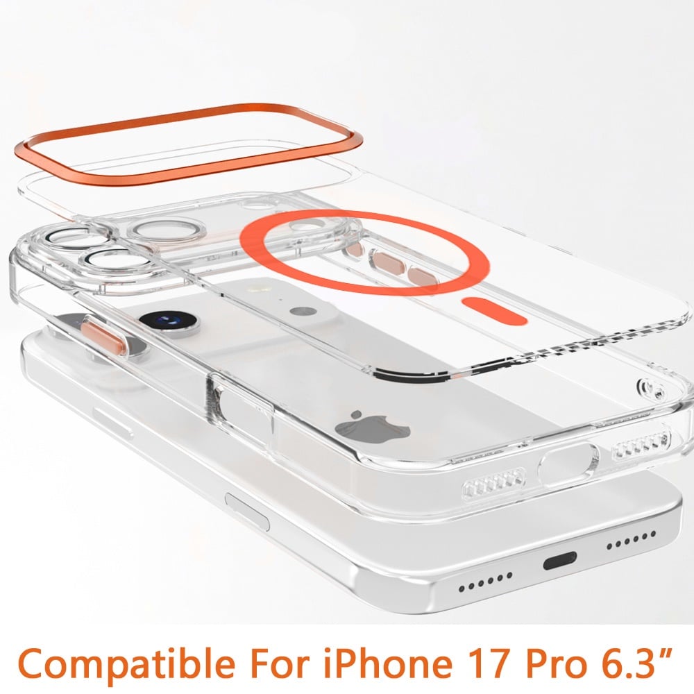 For Apple iPhone 17 Pro (6.3") Clear Transparent Case Matching Circle Design, Hybrid TPU Hard Shell, Support Magsafe Charger Case Cover Black