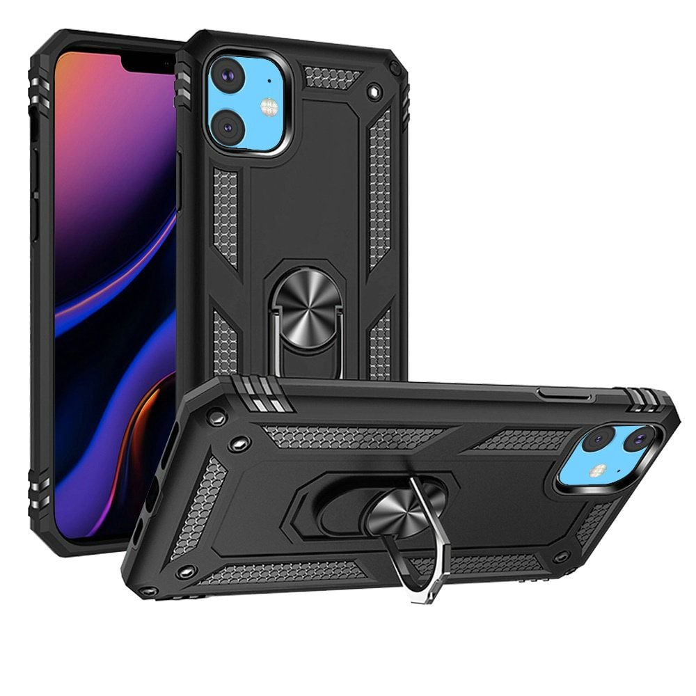 For Apple iPhone 12 Pro Max Hybrid Shockproof Durable 360 Degree Rotatable Ring Stand Holder Kickstand Fit Magnetic Car Mount Case Cover Black