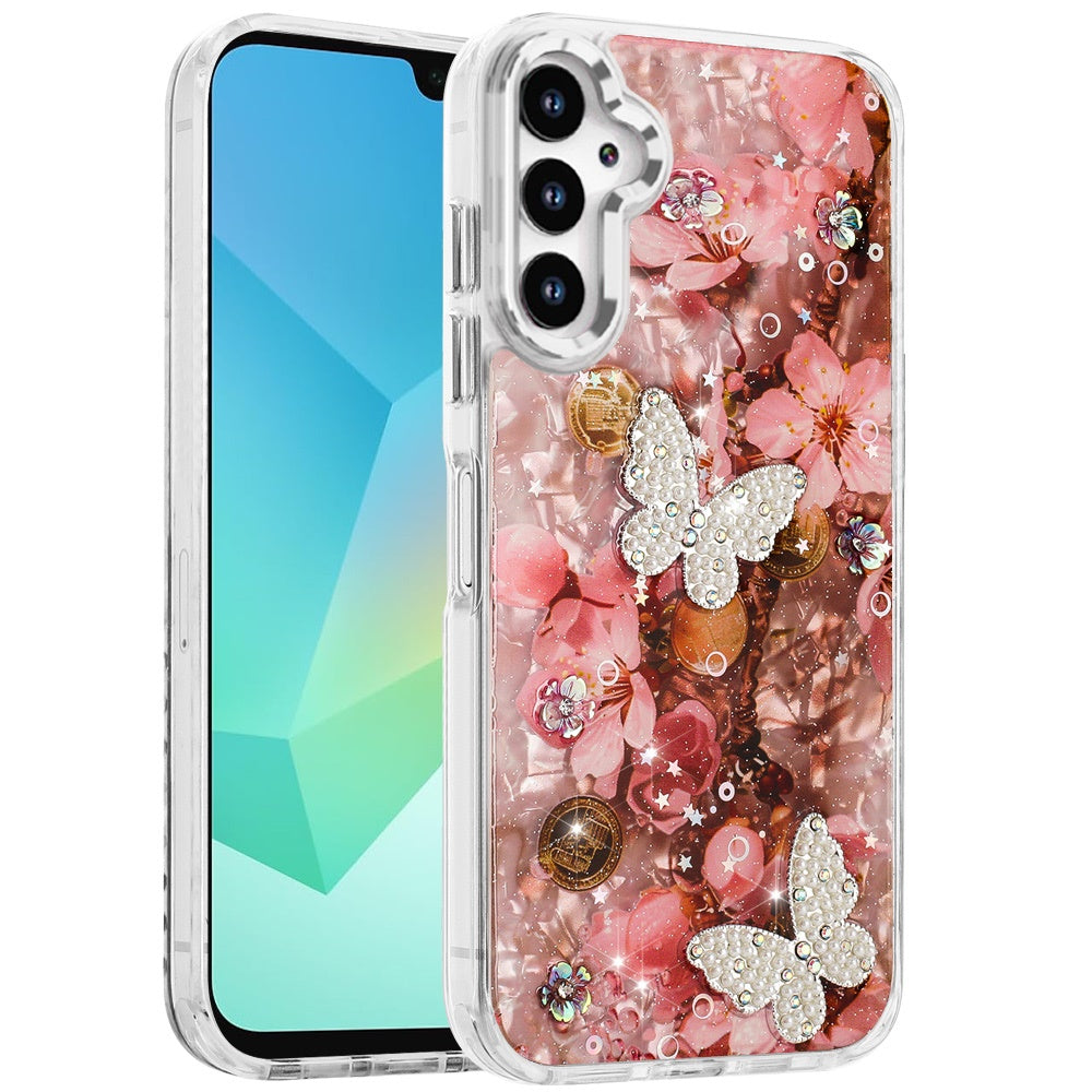 For Samsung Galaxy S25 Fan Edition /Galaxy S25 FE Epoxy Glitter Flowers Bling 3D Butterfly Fashion TPU Hybrid with Shockproof Protection Case Cover