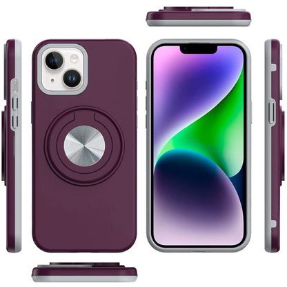Phone Case for iPhone 14 Shockproof Magnetic Ring Stand Rotating CarMount Hybrid Metal Matte Finish AntiSlip Grip Kickstand Cover Red