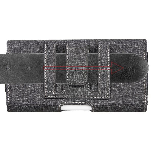 For Apple iPhone 16 Pro (6.3") Universal Horizontal Cell Phone Fabric Pouch Holster Carry Case Magnetic Closure with Credit Card Slots Coins Holder & Belt Clip Loop (XL) [Black]