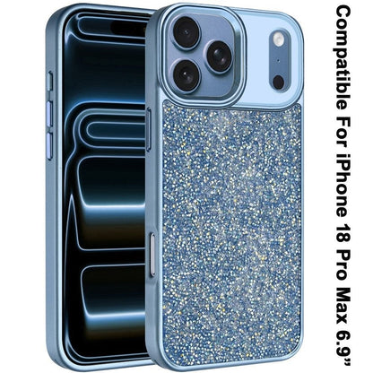 Phone Case for Apple iPhone 18 Pro Max Crystal Glass Bling Diamond Metallic Edge Shockproof Durable Protective Clear Hybrid Stylish Premium Design Cover