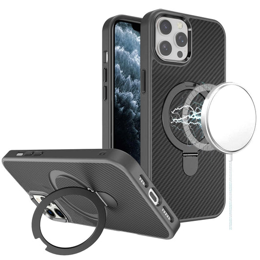 Phone Case for Apple iPhone 11 Carbon Fiber Magnetic Ring Stand Hybrid Shockproof AntiSlip Grip Kickstand Military Drop Protection Matte Finish Cover Black