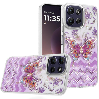 Phone Case for Motorola Moto G Power 5G 2026 /2025 Butterfly Resin Epoxy Diamond Bling Metal Edge Shockproof Hybrid Luxury Protective Durable Stylish Fashion Grip Cover Purple