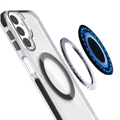 For Samsung Galaxy A17 5G Hybrid Clear Back Case with Invisible Camera Bracket Stand, MagSafe Magnetic Circle, Shockproof Color Frame Case Cover